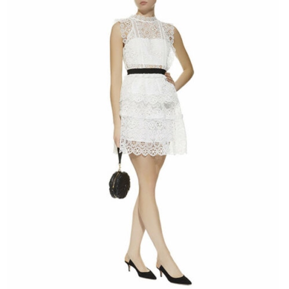 self portrait white circle floral lace mini dress